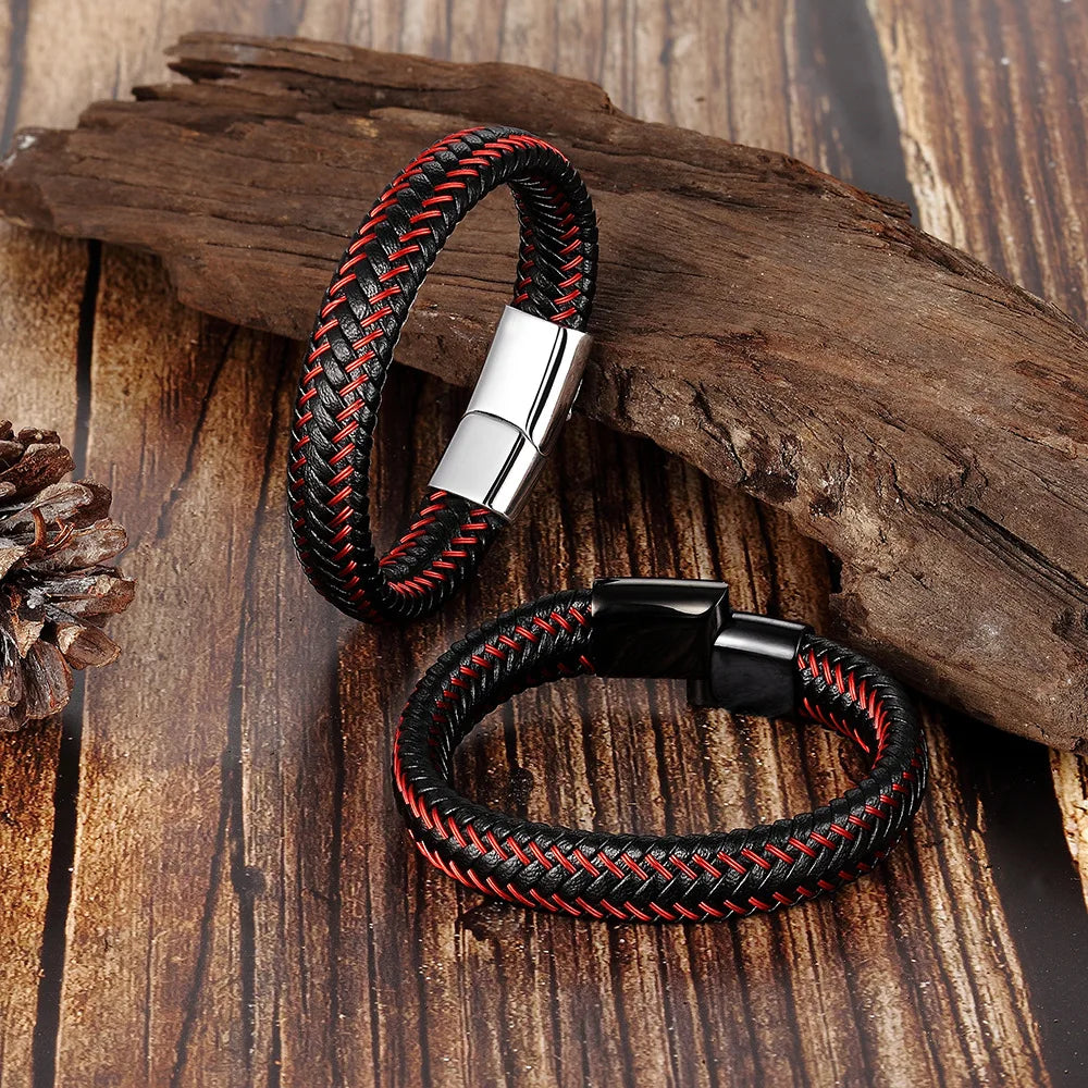 Leather Rope Bracelet Stainless Steel,  Men's Leather Jewelry