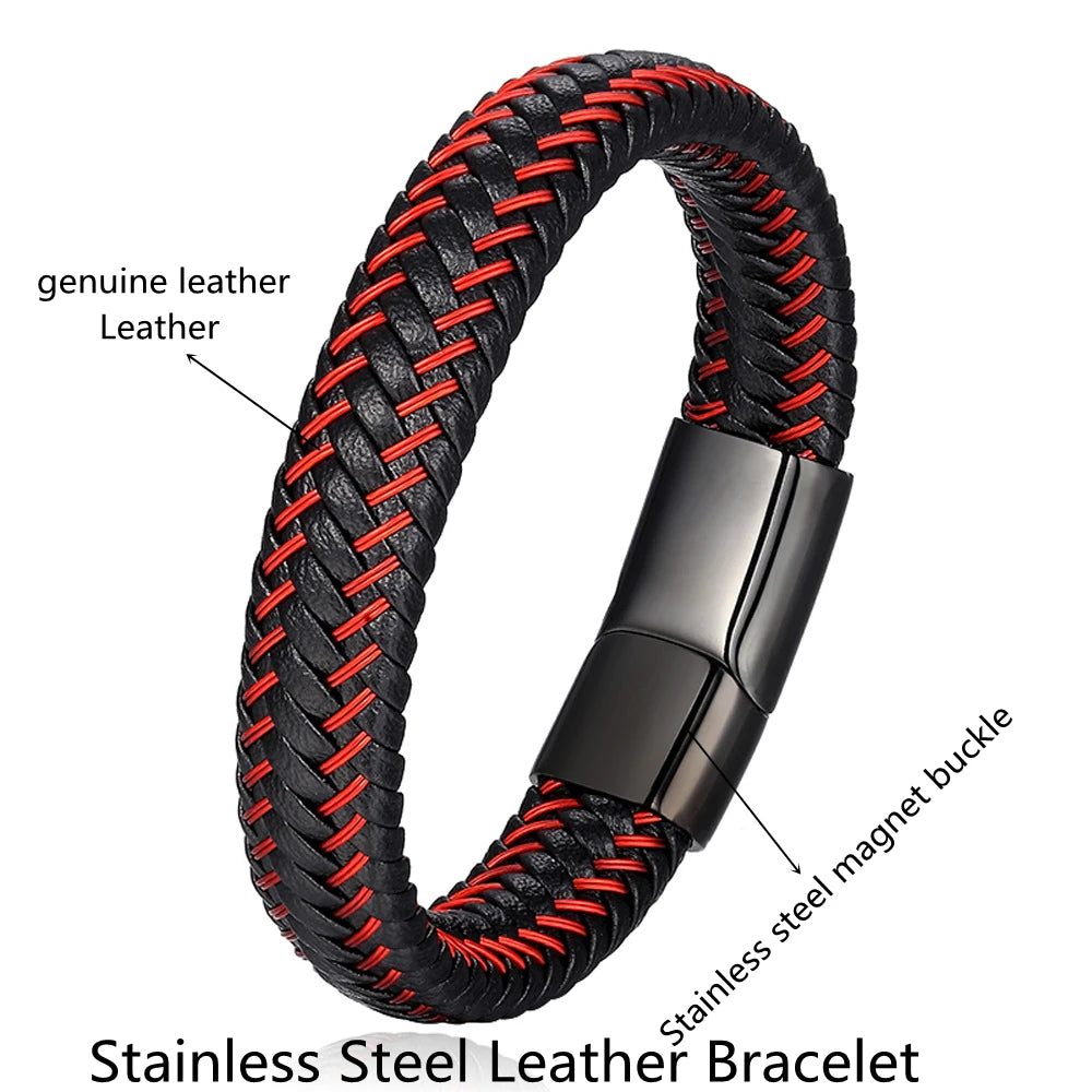 Leather Rope Bracelet Stainless Steel,  Men's Leather Jewelry