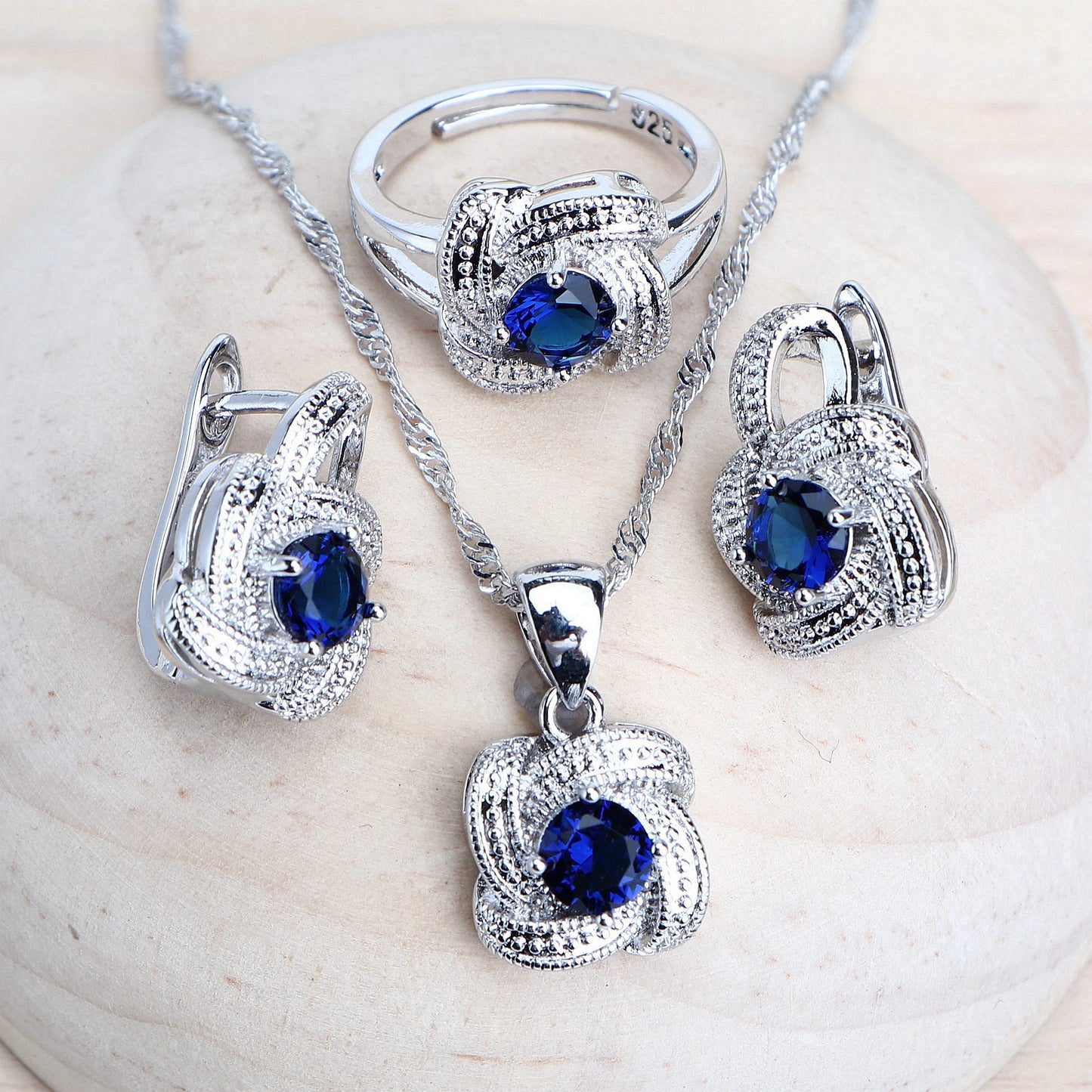 Blue Zirconia Women Jewelry Sets 925 Sterling Silver