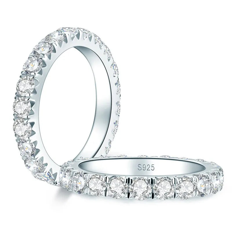 IOGOU Wedding Band Moissanite Full Eternity Rings 3.0mm D Color VVS1 Diamond 925 Silver