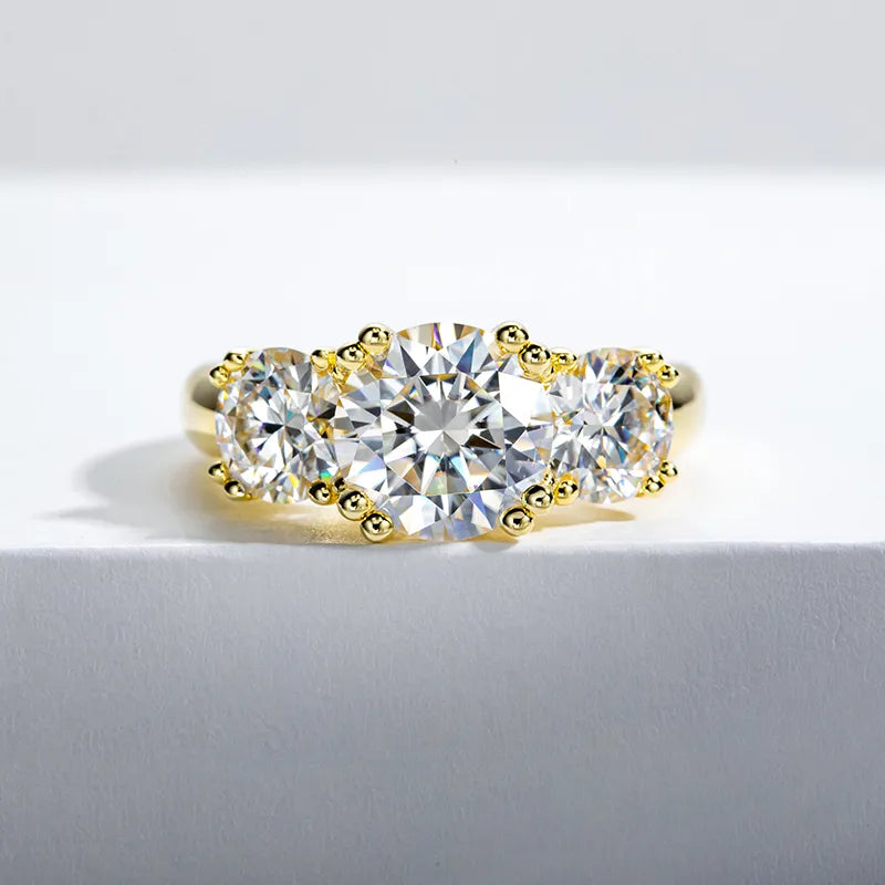 Three Stone Ring Engagement Yellow Color Ring For Women
