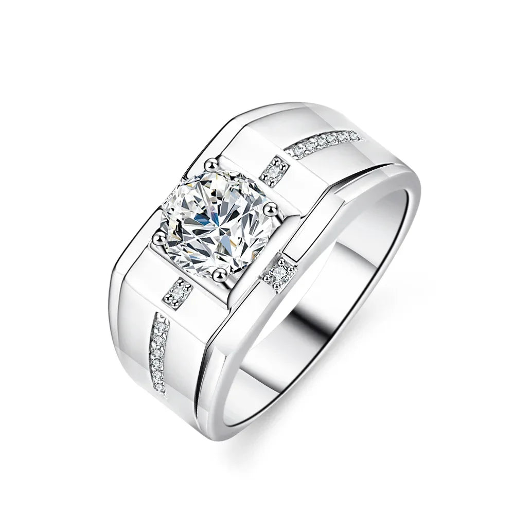 14K White Gold Ring Men's Wedding Ring Stone  Diamond Rings