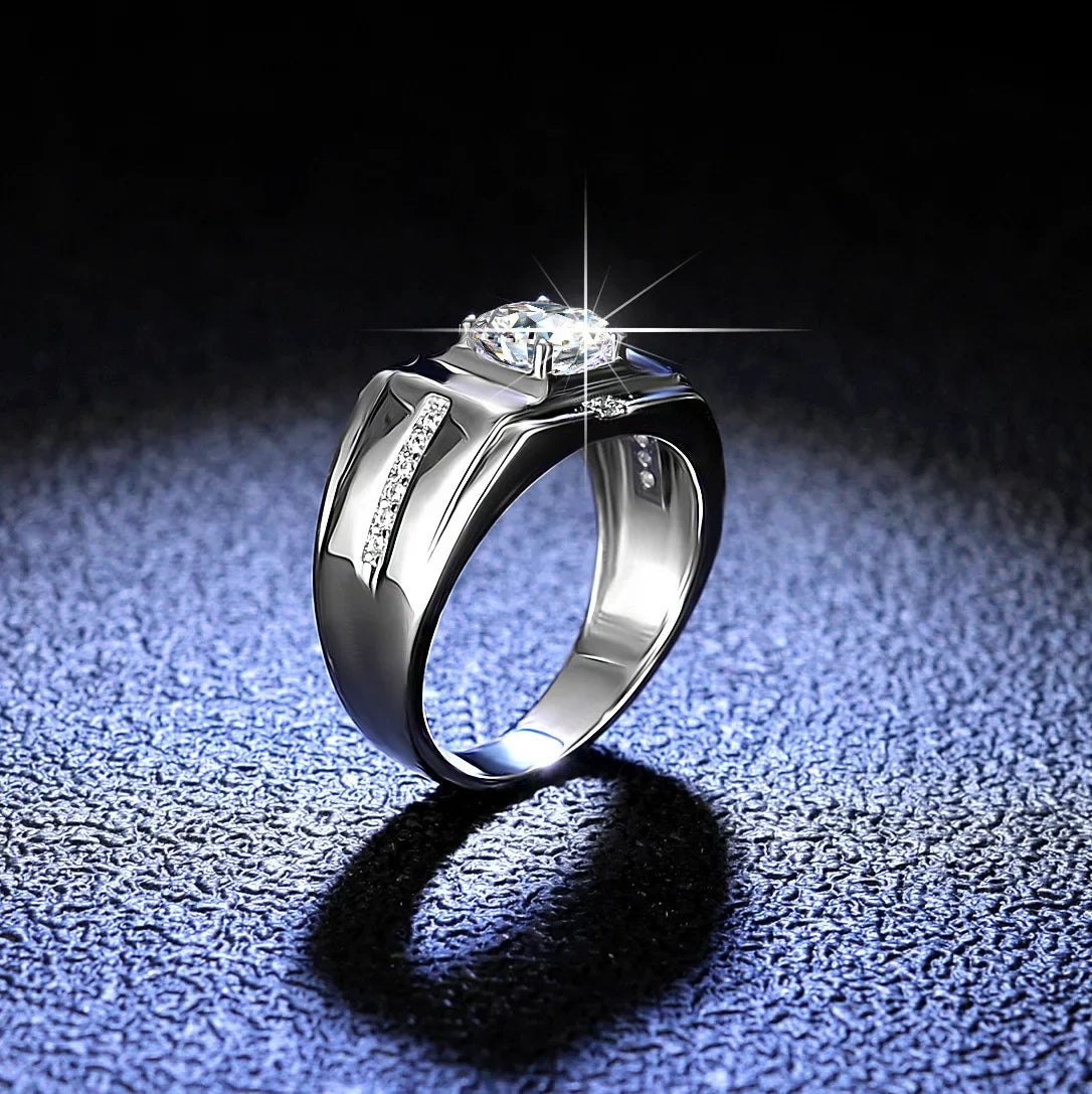 14K White Gold Ring Men's Wedding Ring Stone  Diamond Rings