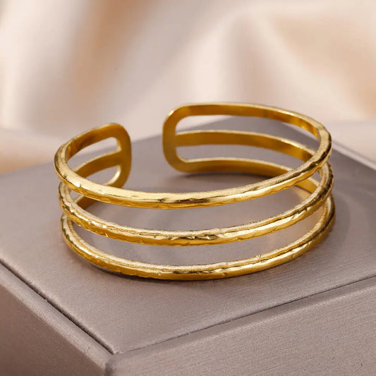 Layers Opening Stainless Steel Bangles - Gold Plated Bracelet Cuff Bangle Aesthetic Jewelry Pulsars Gifts
