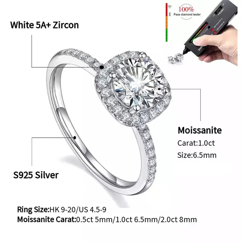 Real Moissanite 925 Sterling Silver Ring For Women