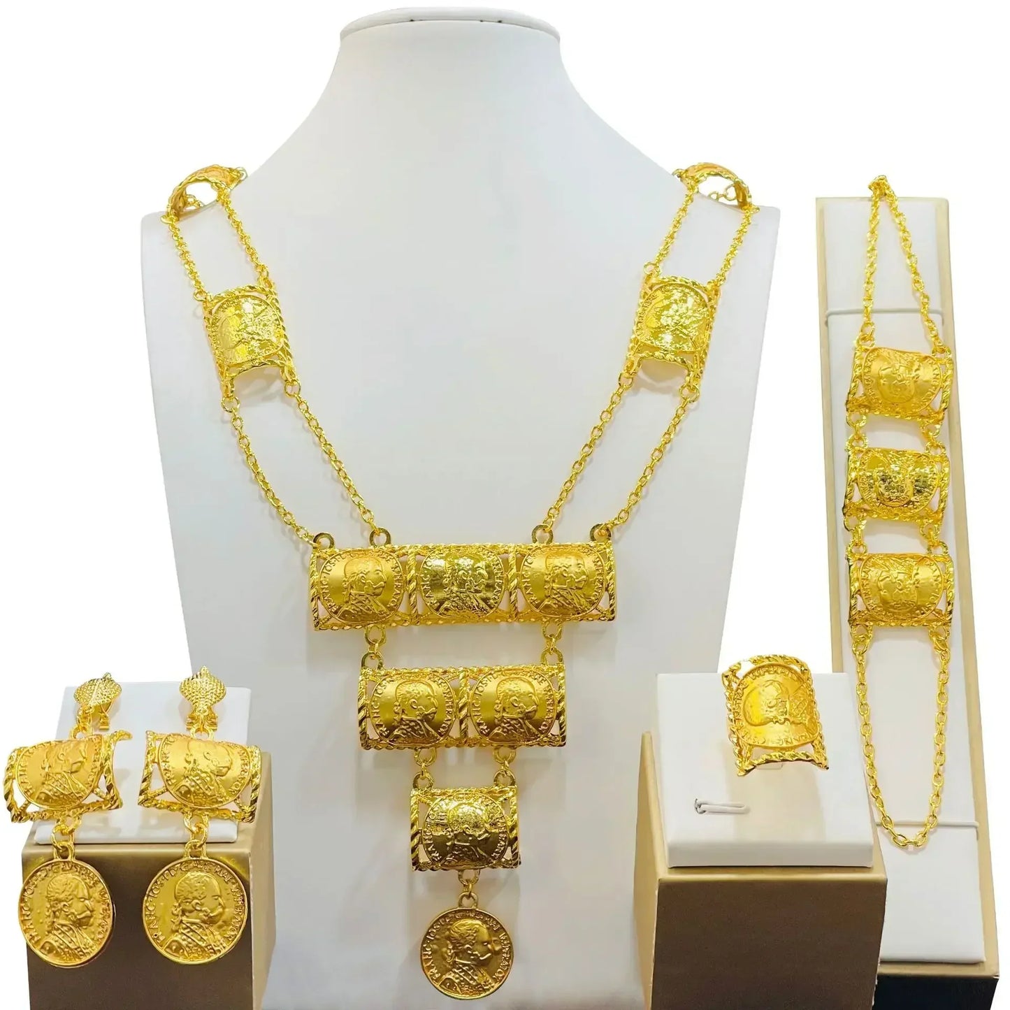 Indian Bridal Jewelry Set Dubai Necklace 24k Gold Plated African Jewelry